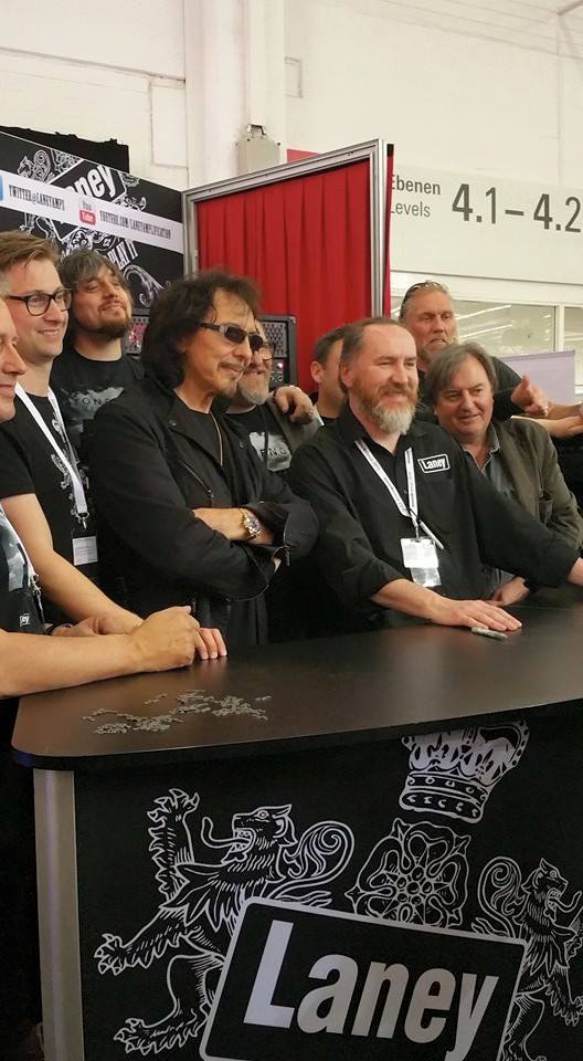 Tony at Frankfurt's Musik Messe, presenting his new Epiphone signatured SG  and new Laney amp. By Lorraine Parker