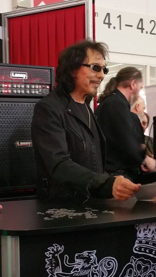 Tony at Frankfurt's Musik Messe, presenting his new Epiphone signatured SG and new Laney amp. By Lorraine Parker