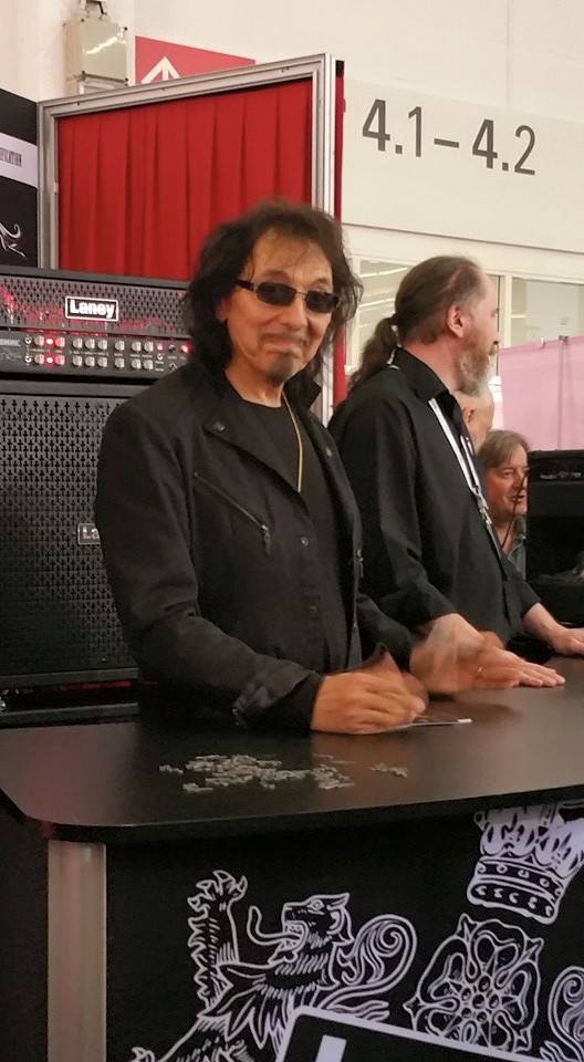 Tony at Frankfurt's Musik Messe, presenting his new Epiphone signatured SG and new Laney amp. By Lorraine Parker