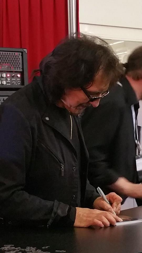 Tony at Frankfurt's Musik Messe, presenting his new Epiphone signatured SG and new Laney amp. By Lorraine Parker