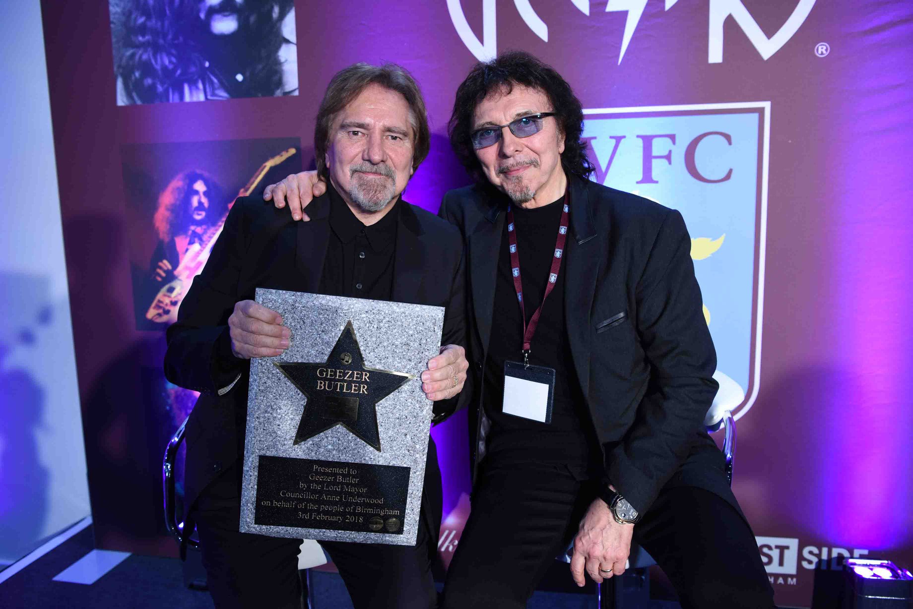 Geezer Butler receives Walk of Stars plaque in Birmingham, Tony congratulates his bandmate