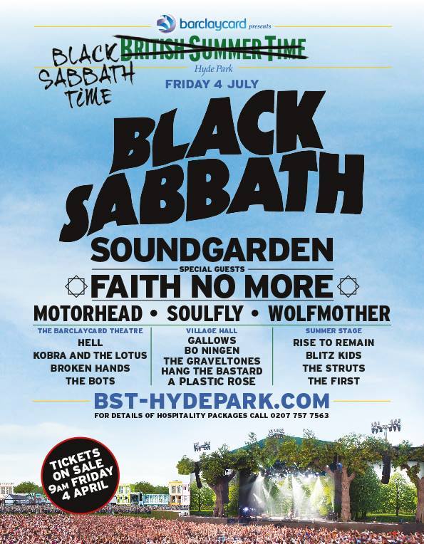 Black Sabbath to headline British Summertime Hyde Park Festival! New message from Tony!