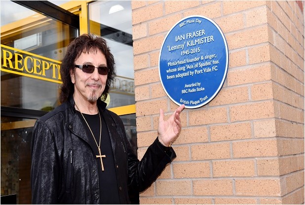 Tony Iommi participates at the unveiling of Blue plaque at Vale Park for Lemmy